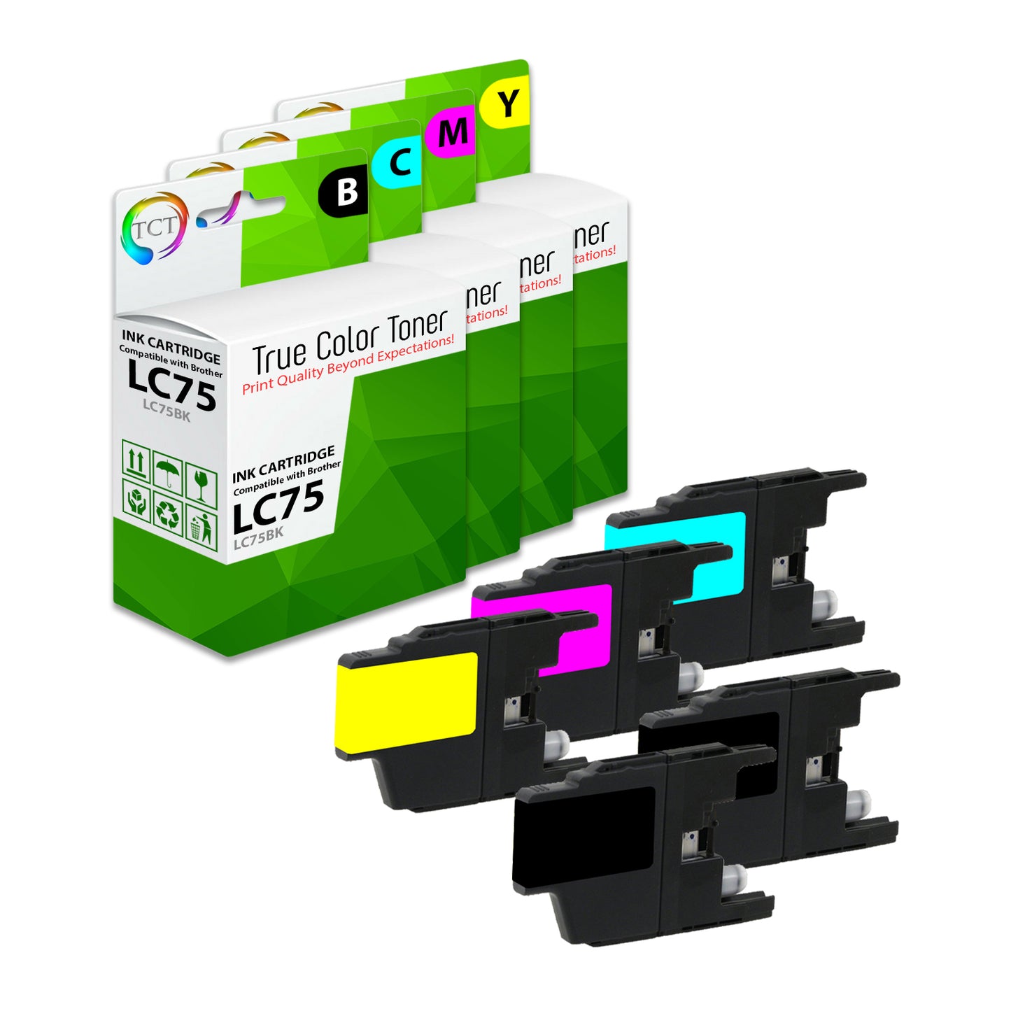 TCT Compatible Ink Cartridge Replacement for the Brother LC75 Series - 5 Pack (B, C, M, Y)