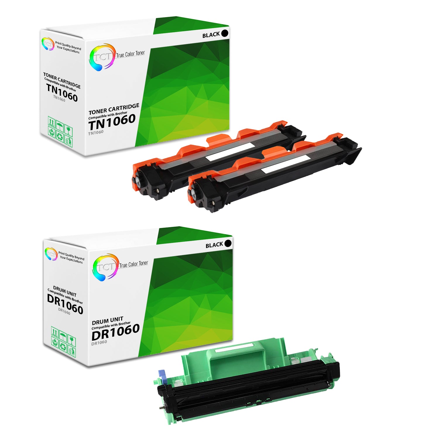 TCT Compatible Toner Cartridge and Drum Replacement for the Brother TN1060 DR1060 Series - 3 Pack