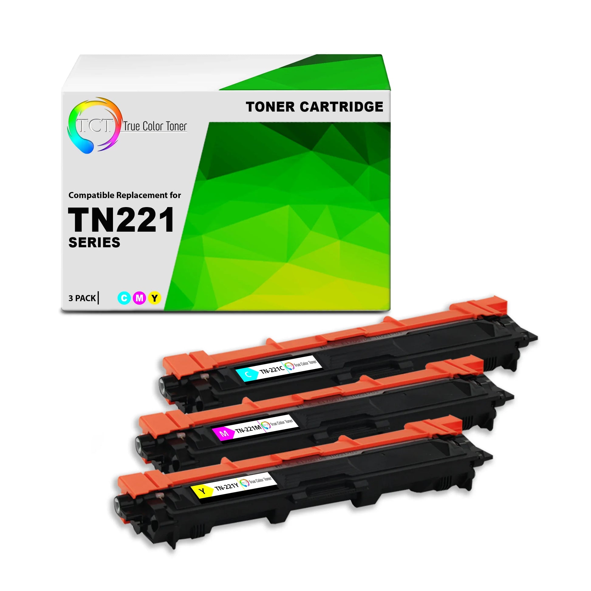 TCT TN221 Color Toner Cartridge 3 Pack - Premium Compatible Replacement for Brother TN-221 TN221C TN221M TN221Y - True Color Toner