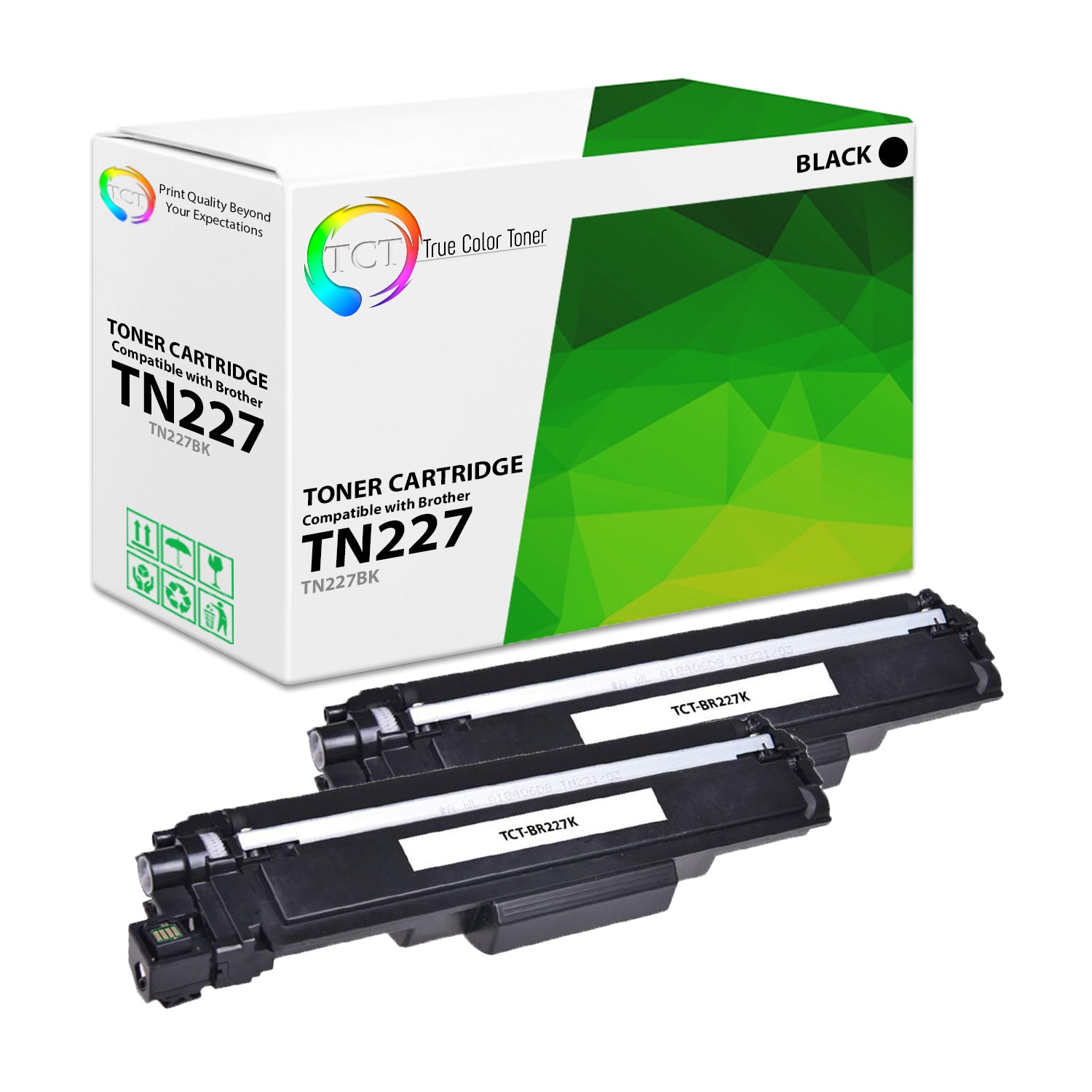 TCT Compatible Toner Cartridge Replacement for the Brother TN227 Series - 2 Pack Black