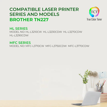 TCT TN227 Black Toner Cartridge - Premium Compatible Replacement for Brother TN227 TN-227 TN227BK Black - True Color Toner