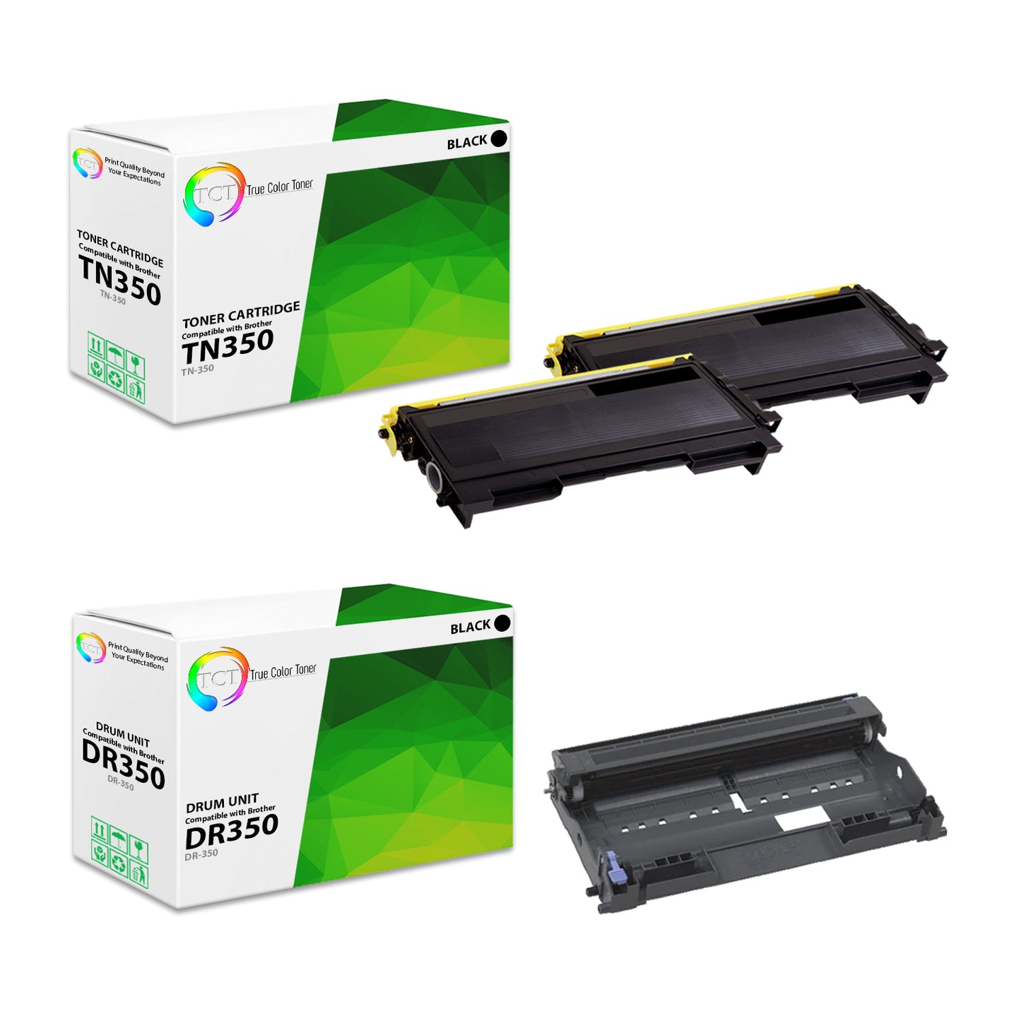 TCT Compatible Toner Cartridge and Drum Replacement for the Brother TN350 DR350 Series - 3 Pack