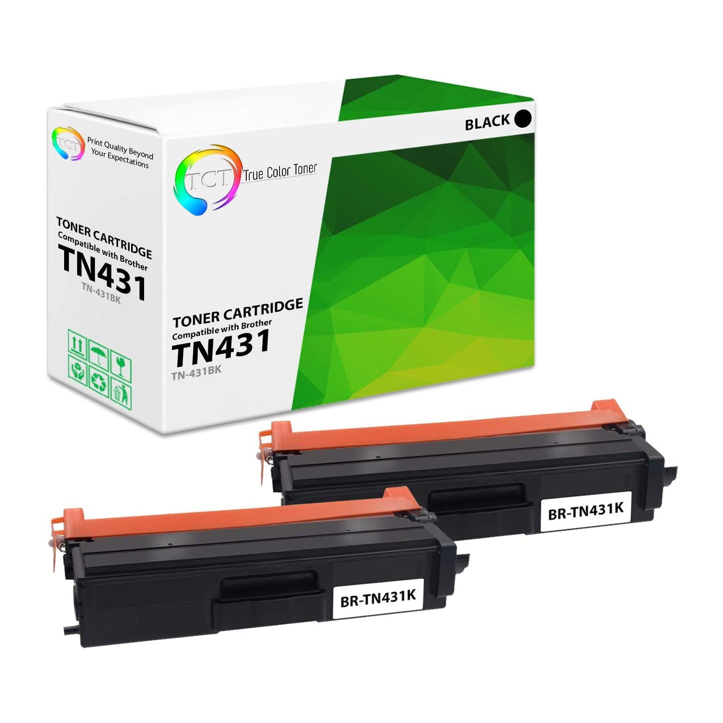 TCT Compatible Toner Cartridge Replacement for the Brother TN431 Series - 2 Pack Black