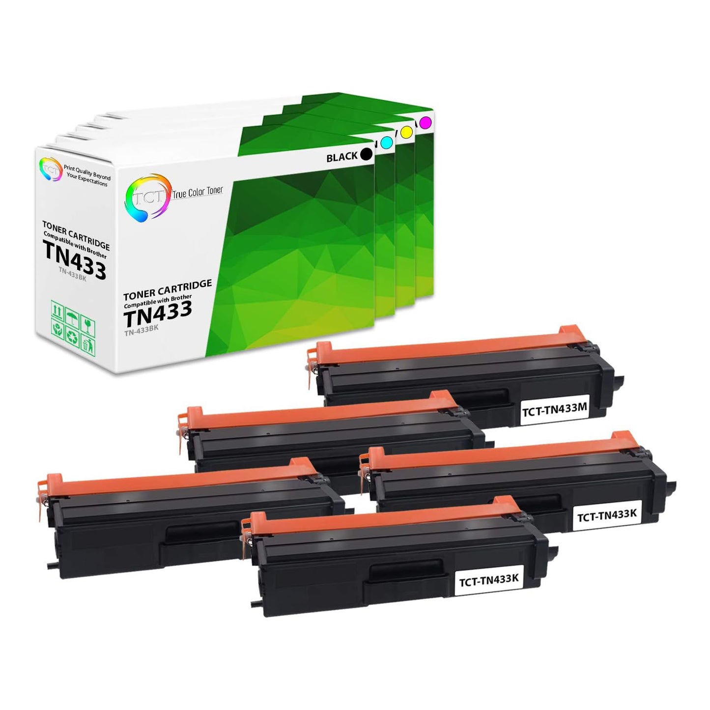 TCT Compatible HY Toner Cartridge Replacement for the Brother TN433 Series - 5 Pack (BK, C, M, Y)