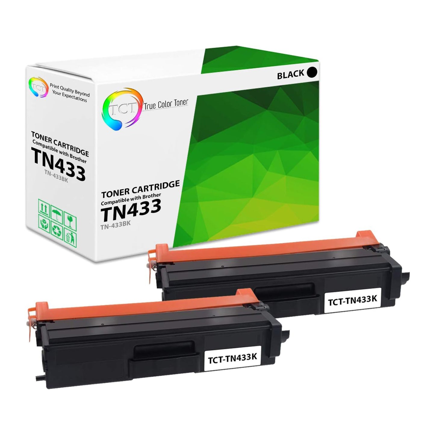 TCT Compatible  High Yield Toner Cartridge Replacement for the Brother TN433 Series - 2 Pack Black