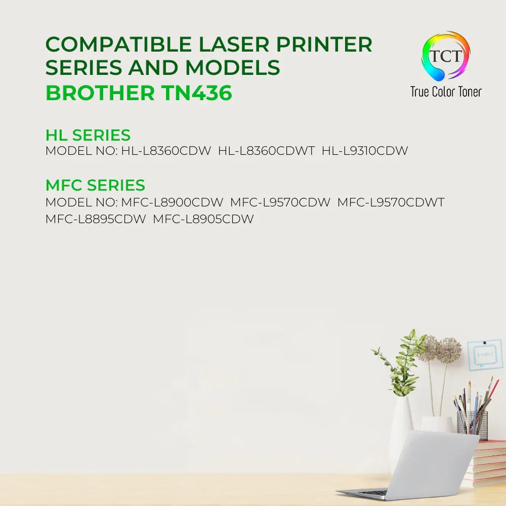 TCT TN436 Black Toner Cartridge 2 Pack - Premium Compatible Replacement for Brother TN-436 TN436BK Black High Yield - True Color Toner