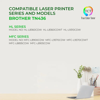 TCT TN436 Black Toner Cartridge 2 Pack - Premium Compatible Replacement for Brother TN-436 TN436BK Black High Yield - True Color Toner
