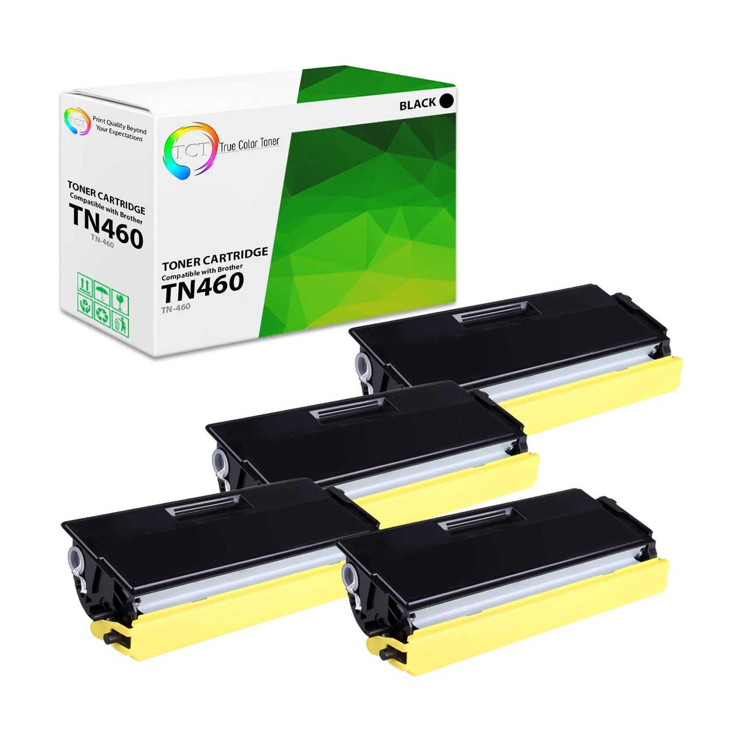TCT Compatible High Yield Toner Cartridge Replacement for the Brother TN460 Series - 4 Pack Black
