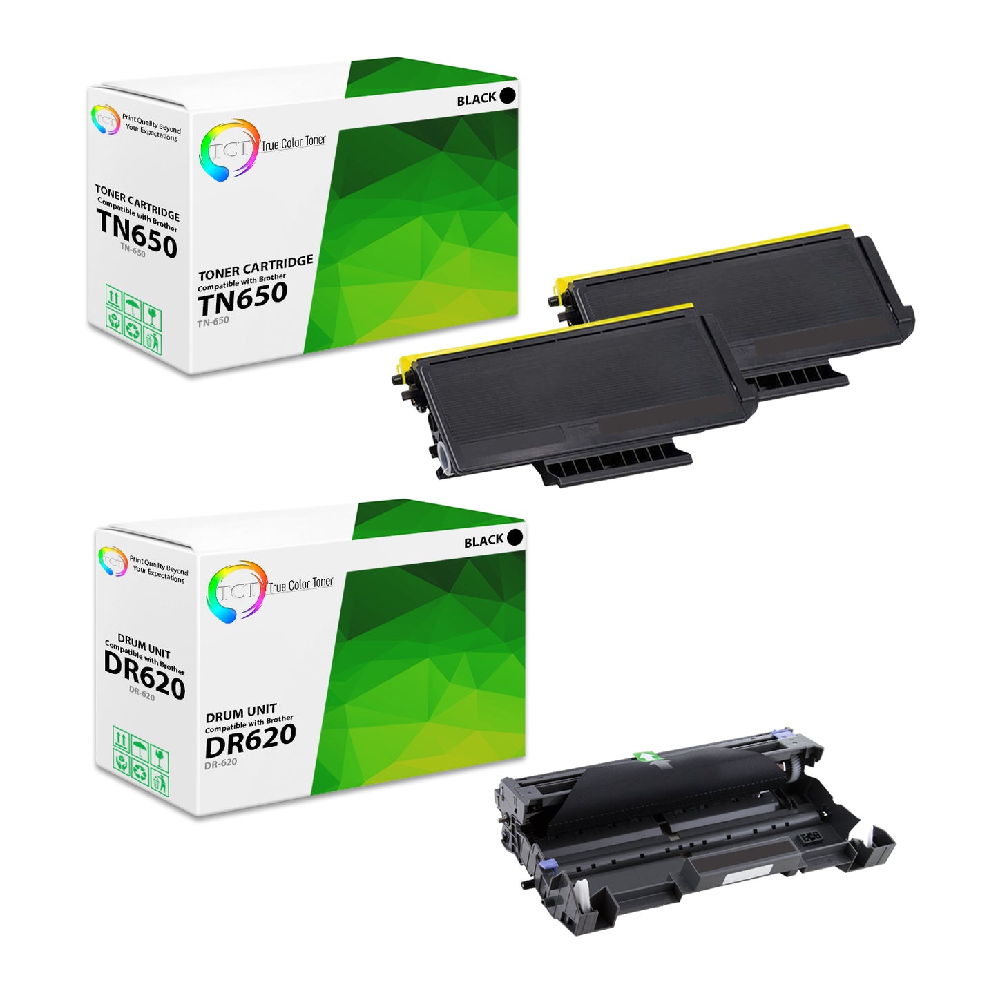 TCT Compatible Toner Cartridge and Drum Replacement for the Brother TN650 DR620 Series - 3 Pack