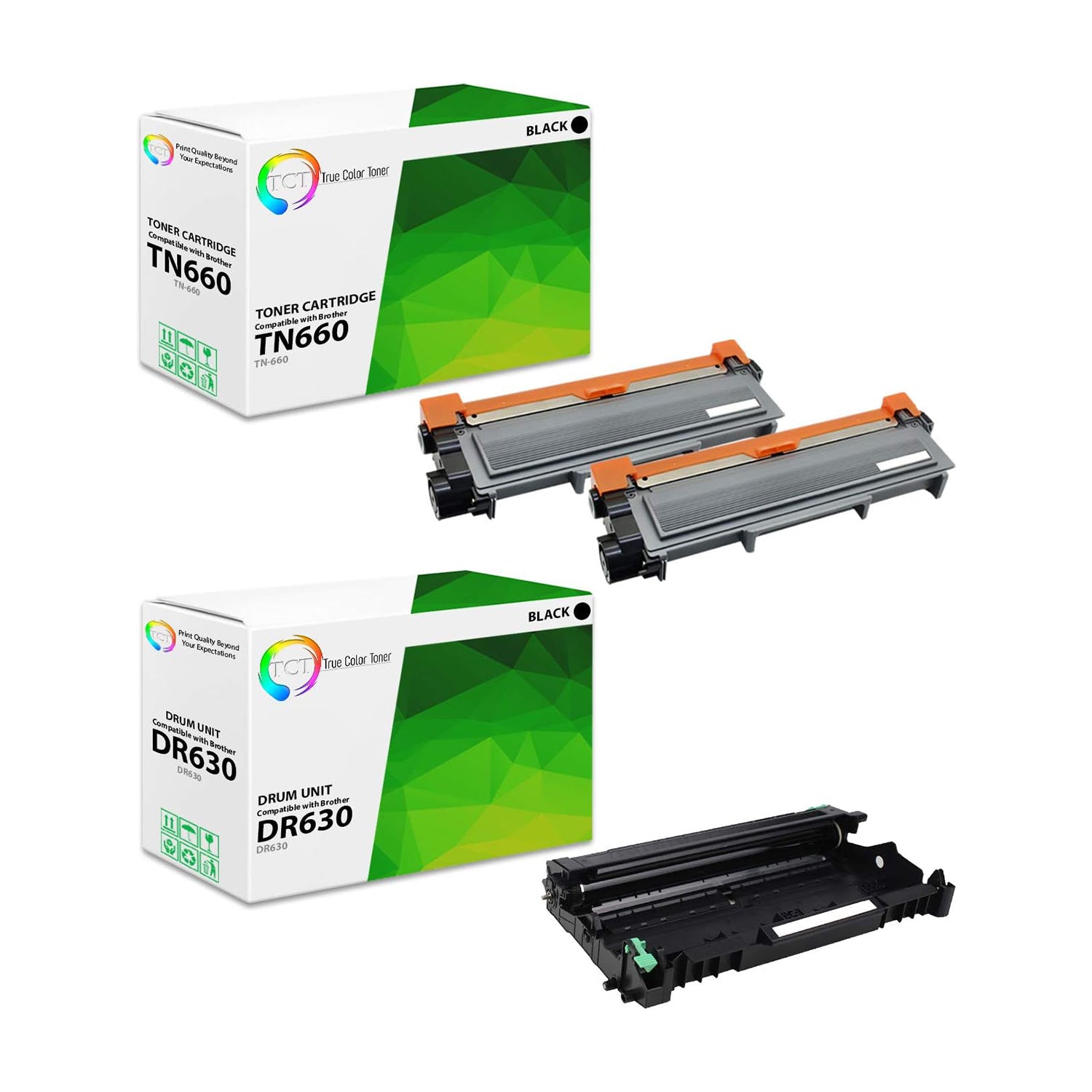 TCT Compatible Toner Cartridge and Drum Replacement for the Brother TN660 DR630 Series - 3 Pack