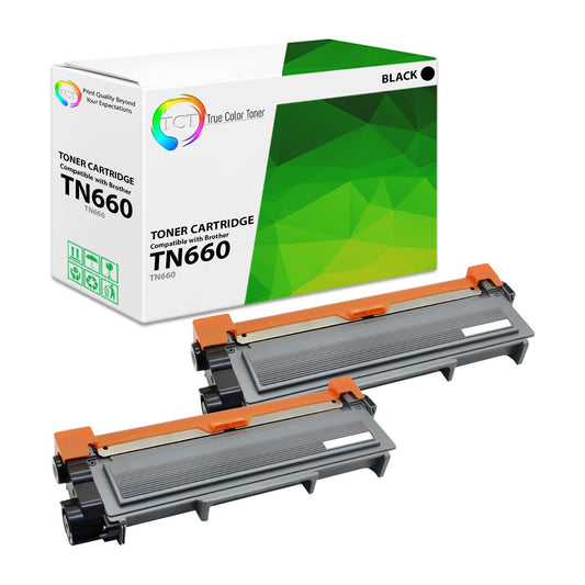TCT Compatible High Yield Toner Cartridge Replacement for the Brother TN660 Series - 2 Pack Black