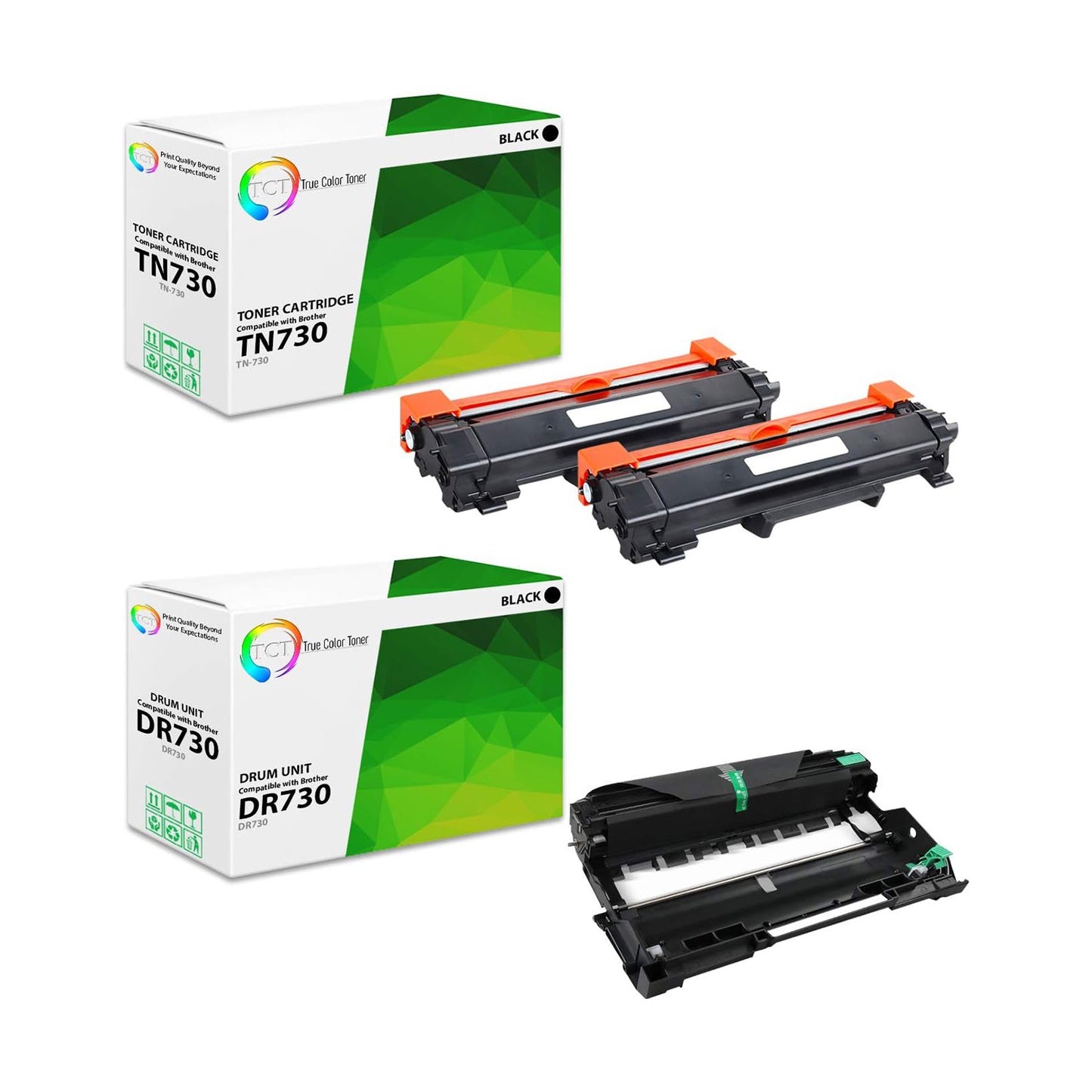 TCT Compatible Toner Cartridge and Drum Replacement for the Brother TN730 DR730 Series - 3 Pack