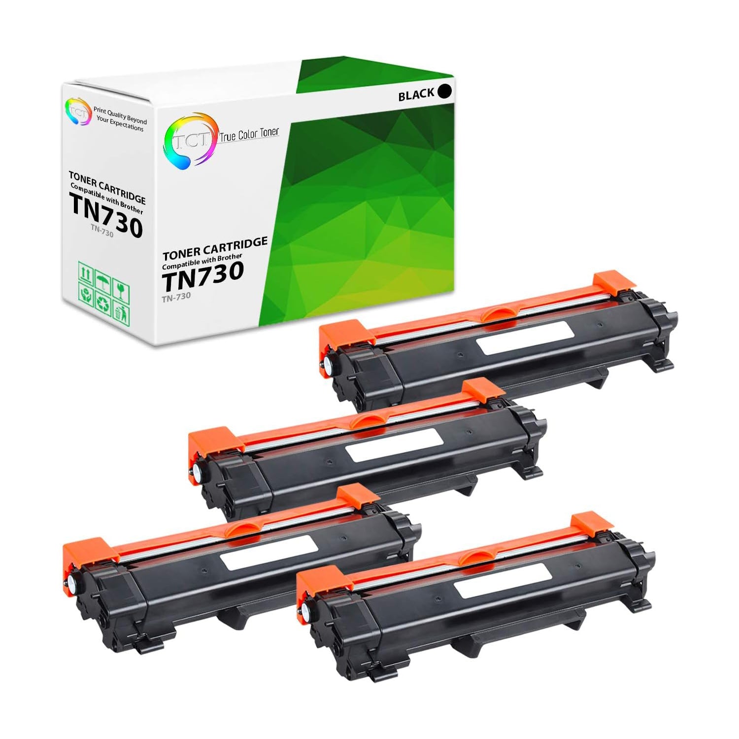TCT Compatible Toner Cartridge Replacement for the Brother TN730 Series - 4 Pack Black
