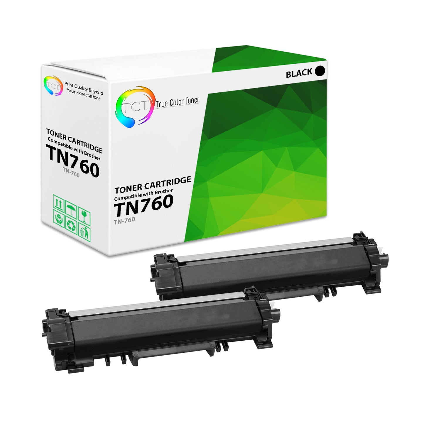 TCT Compatible High Yield Toner Cartridge Replacement for the Brother TN760 Series - 2 Pack Black