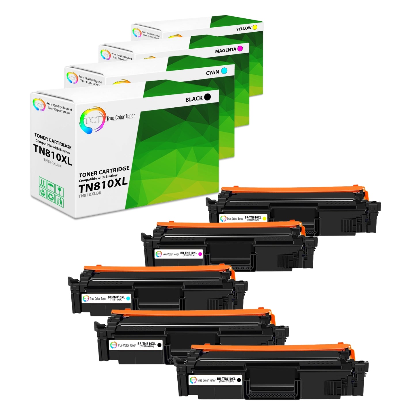 TCT Compatible Toner HY Cartridge Replacement for the Brother TN-810 Series - 5 Pack (BK, C, M, Y)