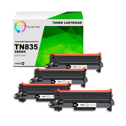 TCT TN835 Black Toner Cartridge 4-Pack – Compatible Replacement for Brother HL-L2865DW MFC-2980DW Printers - True Color Toner