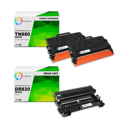TCT TN880 Toner Cartridge 2 Pack and DR820 Drum Unit - Premium Compatible Replacements - True Color Toner