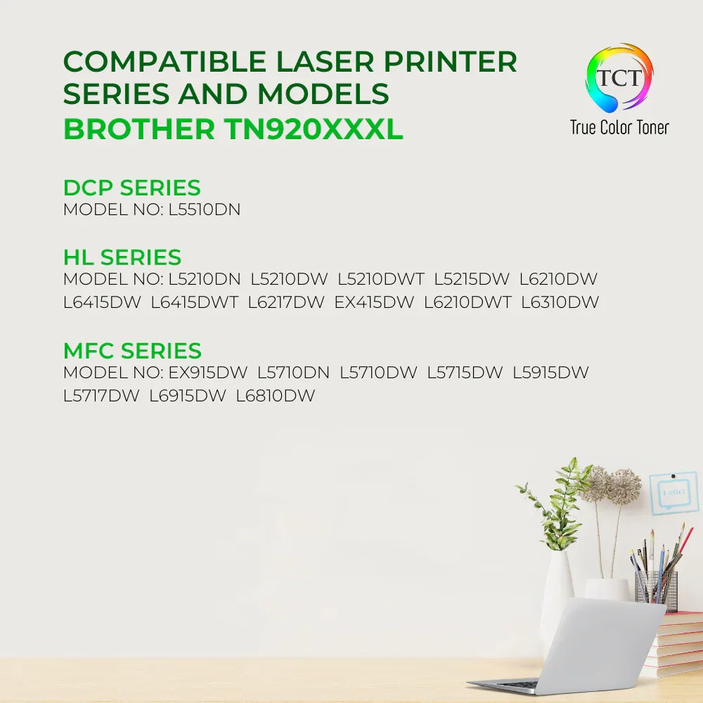 TCT TN920 Toner Cartridge - Premium Compatible Replacement for Brother TN920 TN-920UXXL Super High Yield - True Color Toner