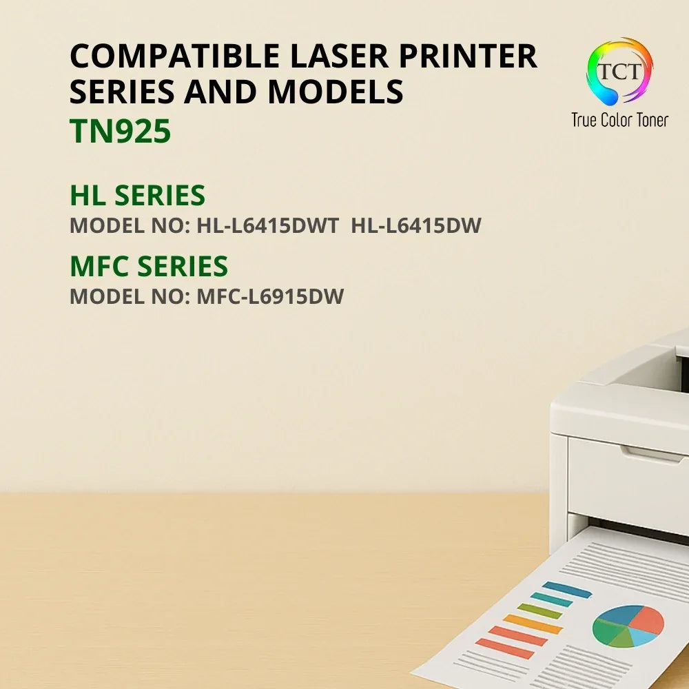 TCT TN925 Black Toner Cartridge – Compatible Replacement for Brother HL-L6415DWT HL-L6415DW MFC-L6915DW (25,000 Pages) - True Color Toner
