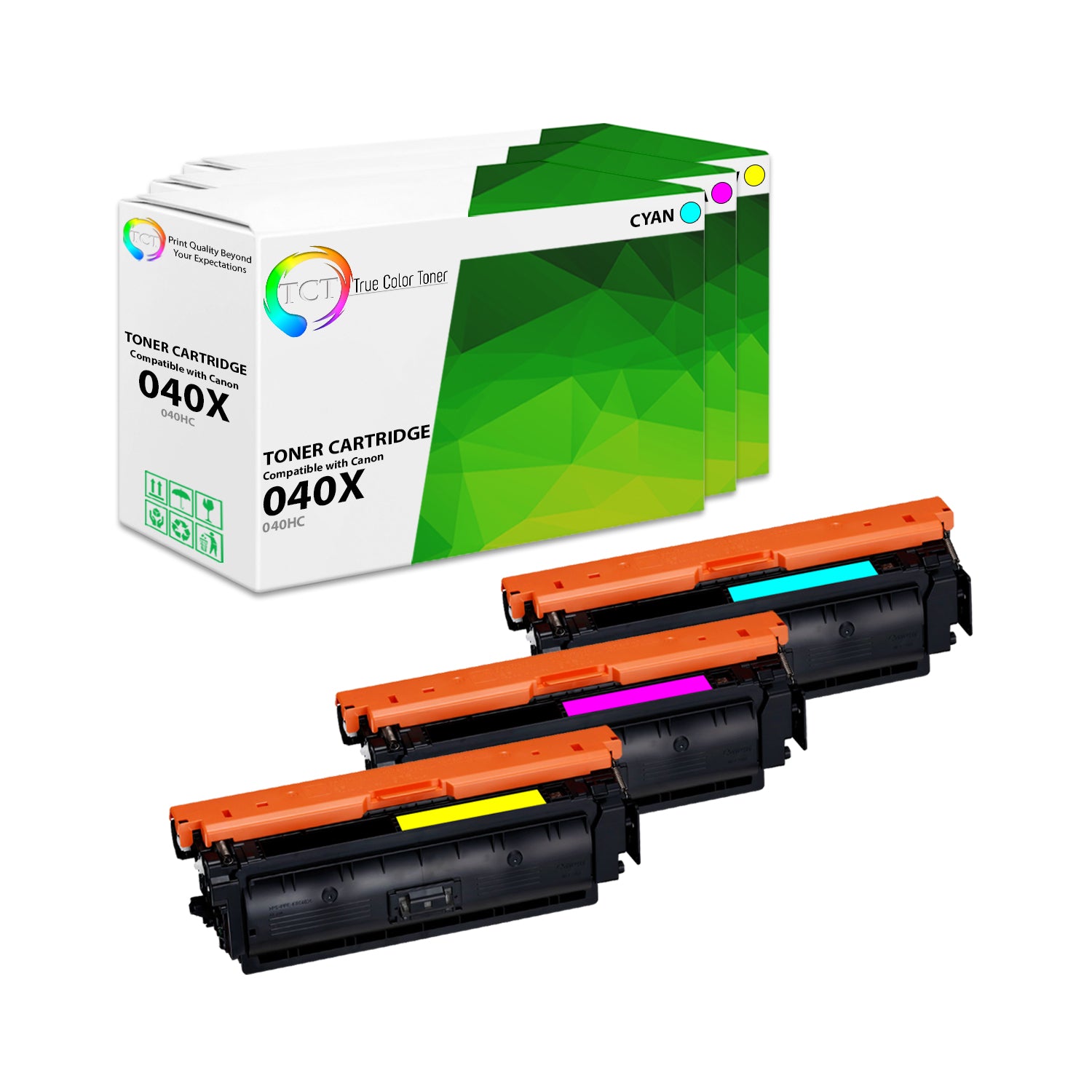 TCT Compatible High Yield Toner Cartridge Replacement for the Canon 040 Series - 3 Pack (C, M, Y)