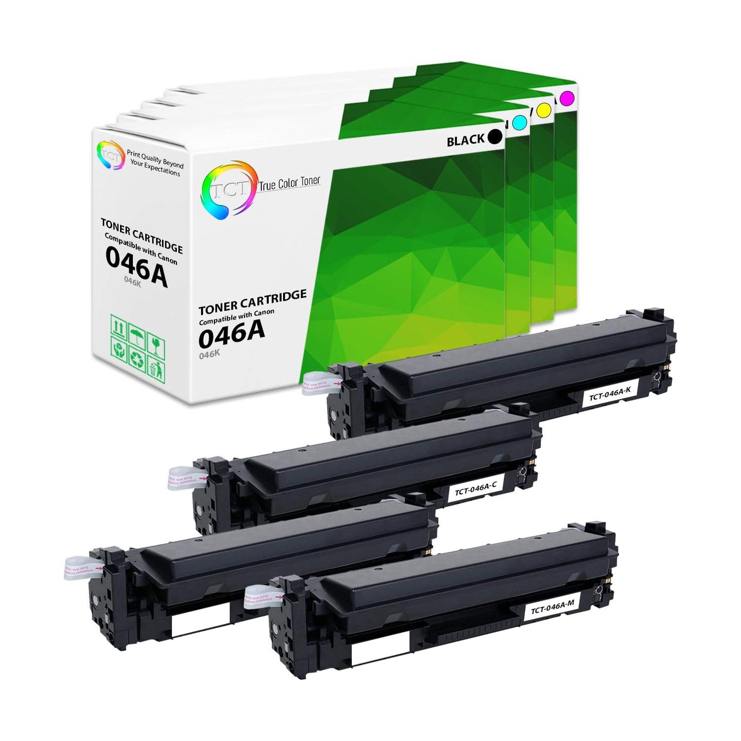 TCT Compatible Toner Cartridge Replacement for the Canon 046 Series - 4 Pack (BK, C, M, Y)