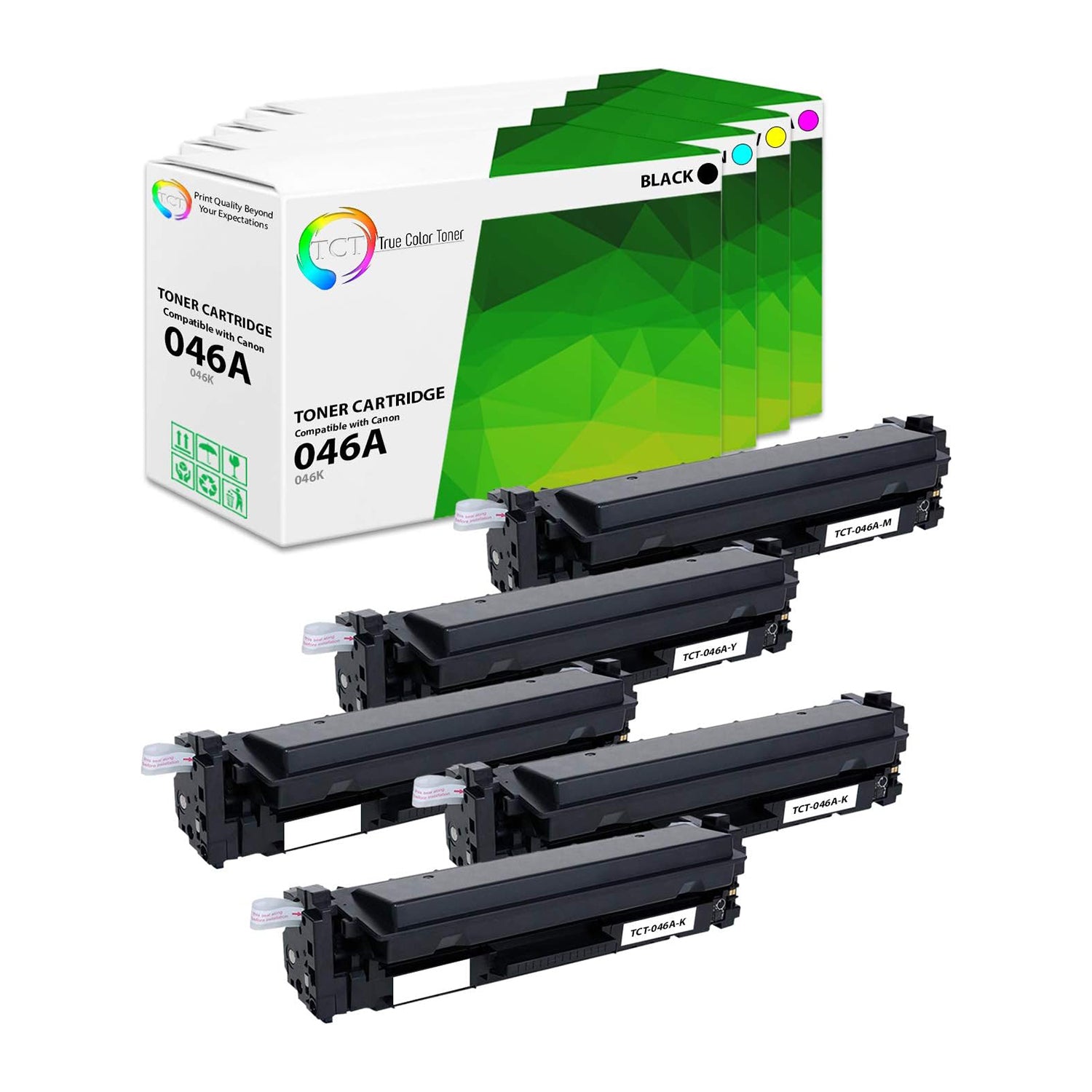 TCT Compatible Toner Cartridge Replacement for the Canon 046 Series - 5 Pack (BK, C, M, Y)
