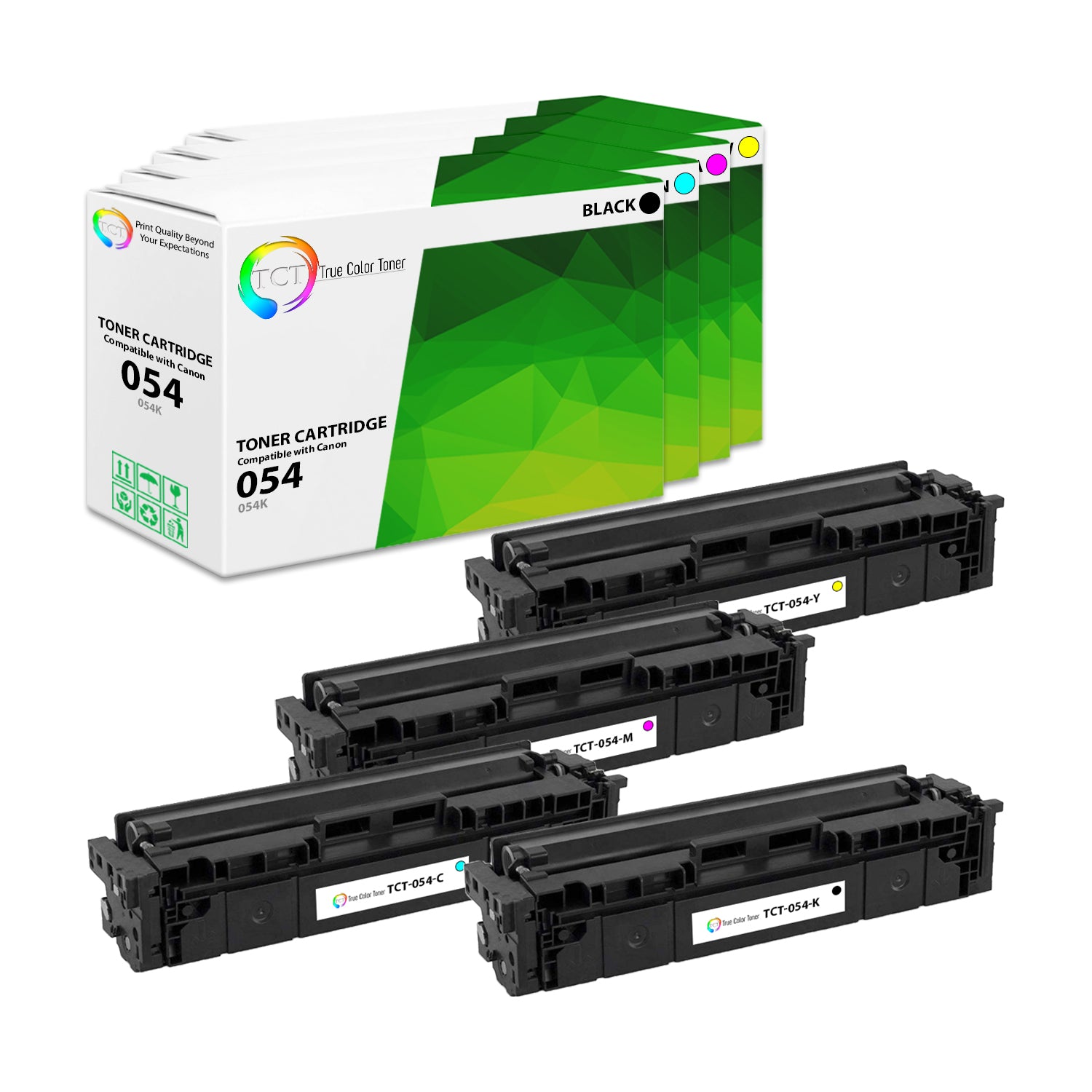 TCT Compatible Toner Cartridge Replacement for the Canon 054 Series - 4 Pack (BK, C, M, Y)