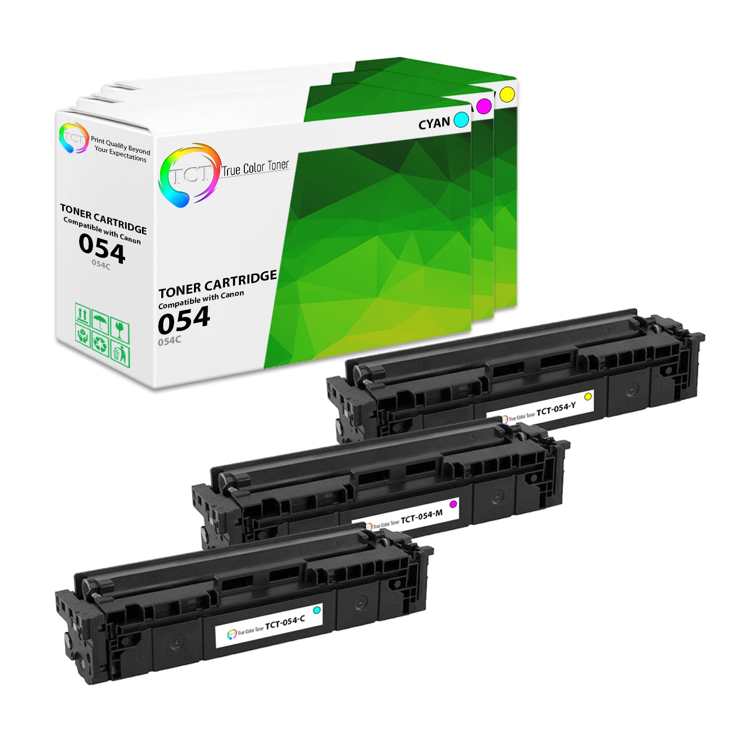 TCT Compatible Toner Cartridge Replacement for the Canon 054 Series - 3 Pack (C, M, Y)