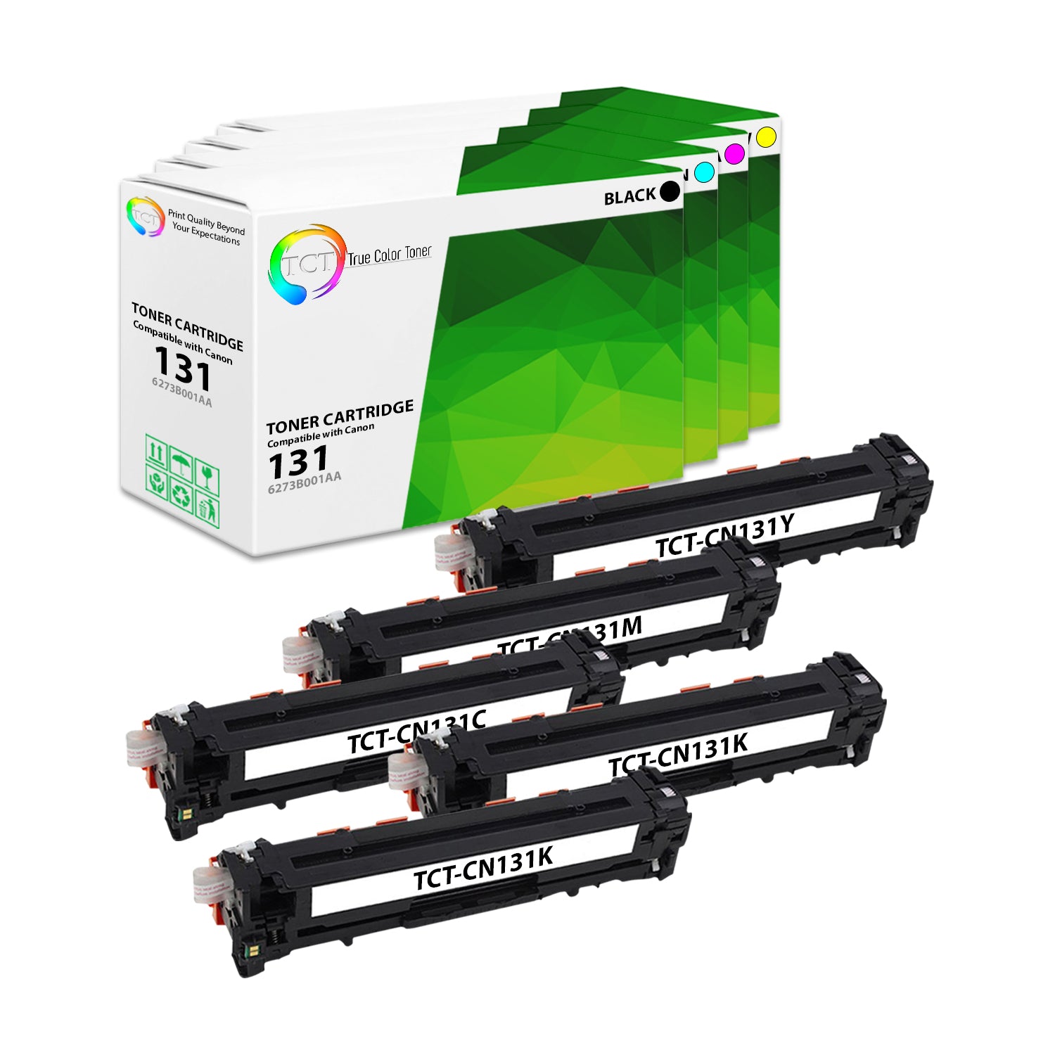 TCT Compatible Toner Cartridge Replacement for the Canon 131 Series - 5 Pack (BK, C, M, Y)