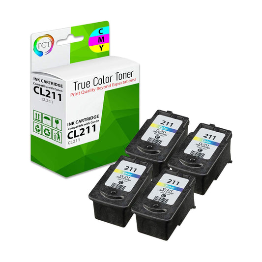TCT Compatible Ink Cartridge Replacement for the Canon CL-211 Series - 4 Pack (BK, CL)
