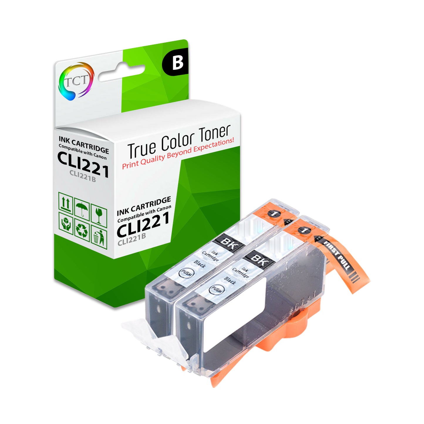TCT Compatible Ink Cartridge Replacement for the Canon CLI-221 Series - 2 Pack Black