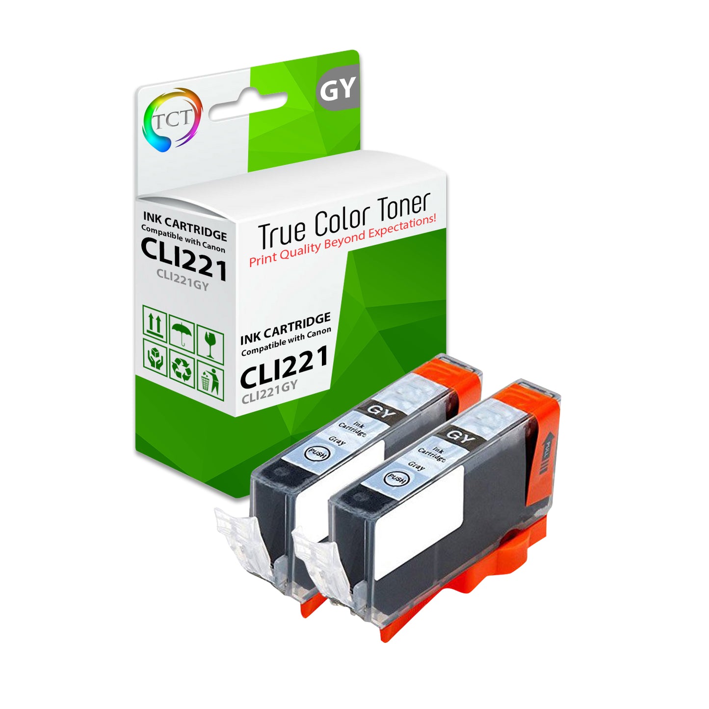 TCT Compatible Ink Cartridge Replacement for the Canon CLI-221 Series - 2 Pack Gray
