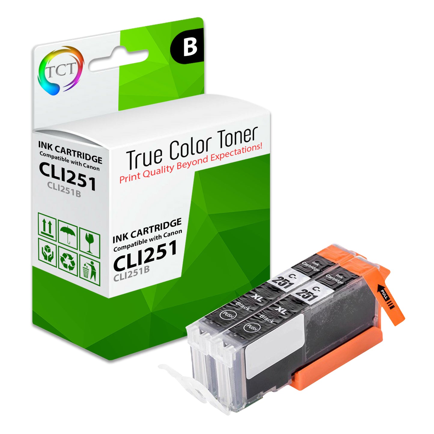 TCT Compatible Ink Cartridge Replacement for the Canon CLI-251 Series - 2 Pack Black