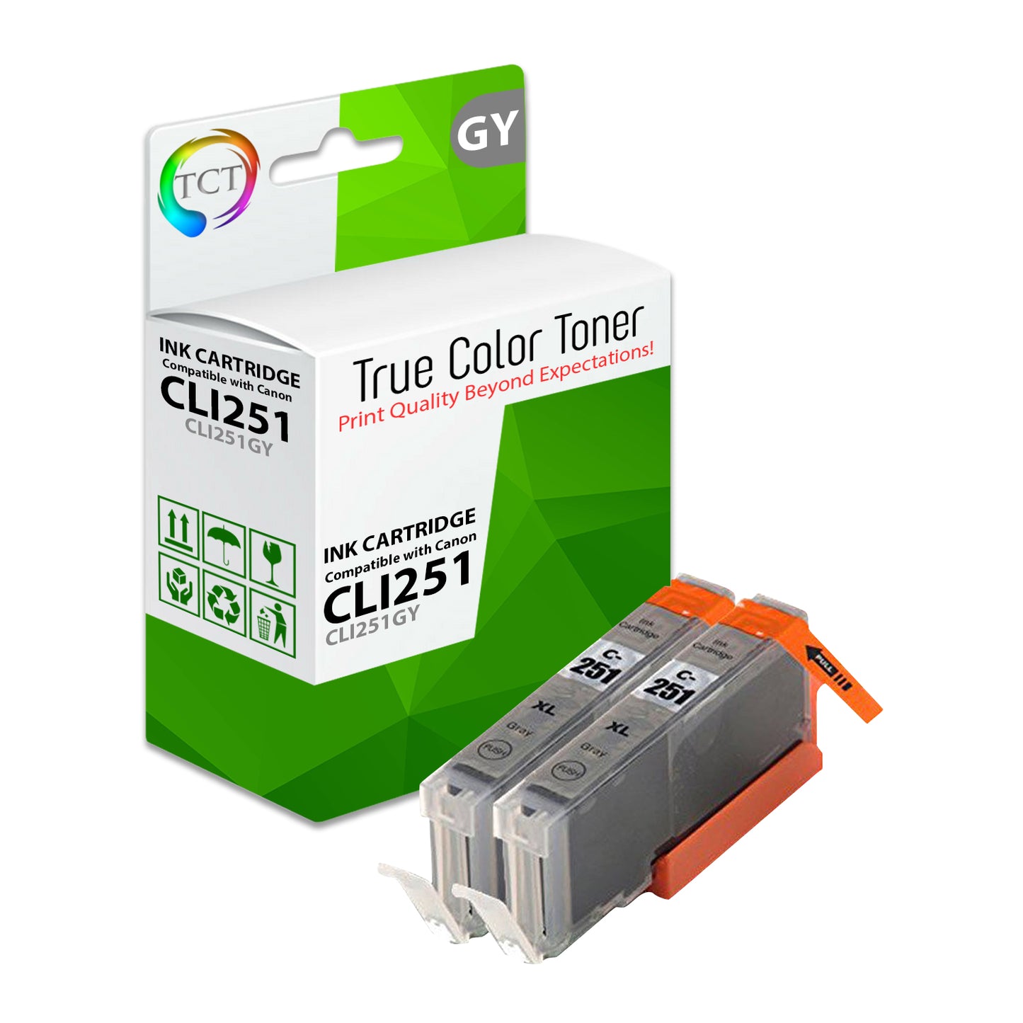 TCT Compatible Ink Cartridge Replacement for the Canon CLI-251 Series - 2 Pack Gray