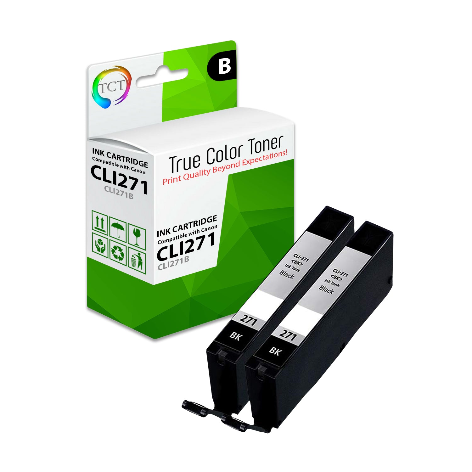 TCT Compatible Ink Cartridge Replacement for the Canon CLI-271 Series - 2 Pack Black