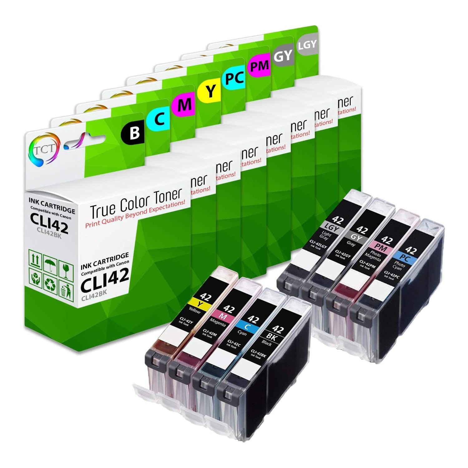 TCT Compatible Ink Cartridge Replacement for the Canon CLI-42 Series - 8PK (B,C,M,Y,PC,PM,G,LG)