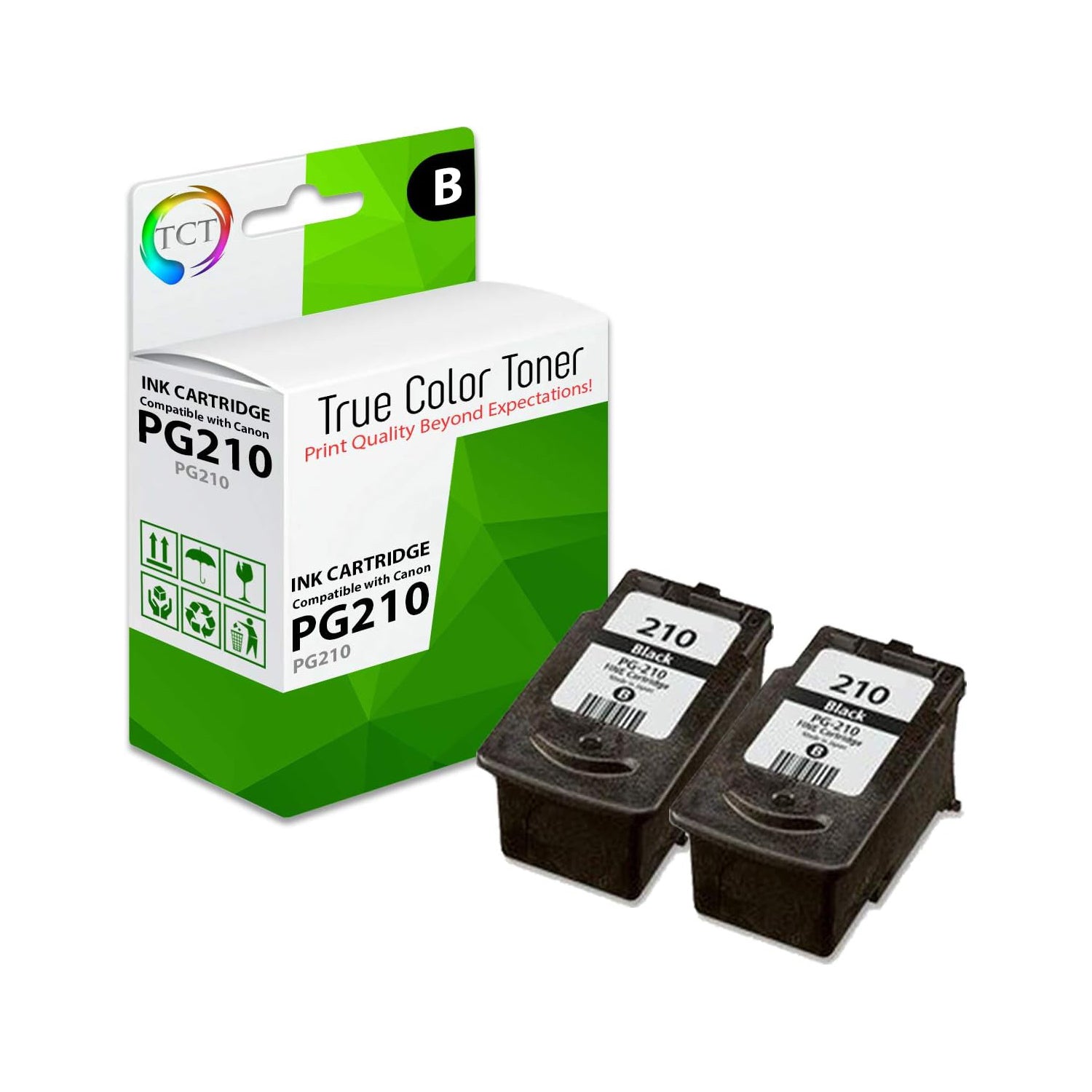 TCT Compatible Ink Cartridge Replacement for the Canon PG-210 Series - 2 Pack Black