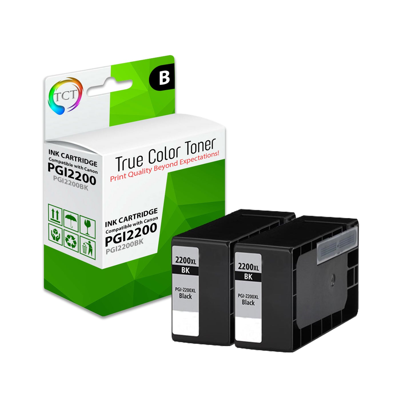 TCT Compatible Ink Cartridge Replacement for the Canon PGI-2200 Series - 2 Pack Black