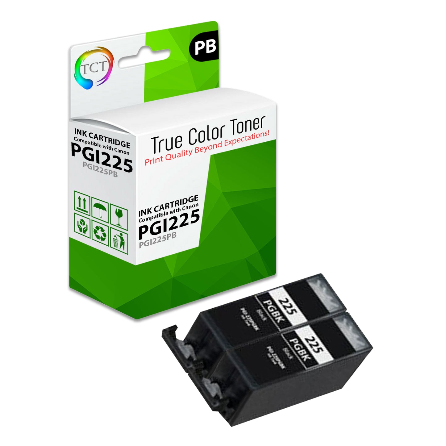 TCT Compatible Ink Cartridge Replacement for the Canon PGI-225 Series - 2 Pack Pigment Black