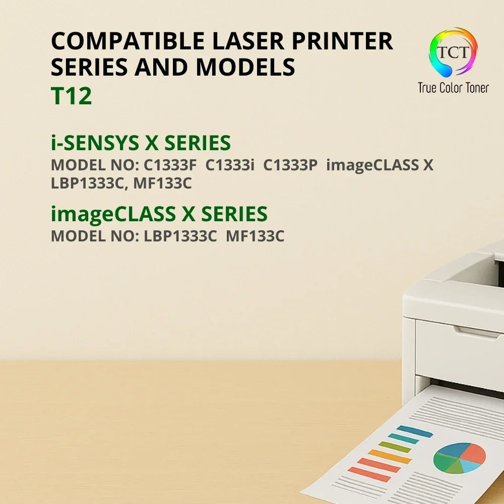 TCT T12 Black Toner Cartridge – Compatible Replacement for Canon i-SENSYS X C1333F C1333i C1333P imageCLASS X LBP1333C MF133C (7,400 Pages) - True Color Toner