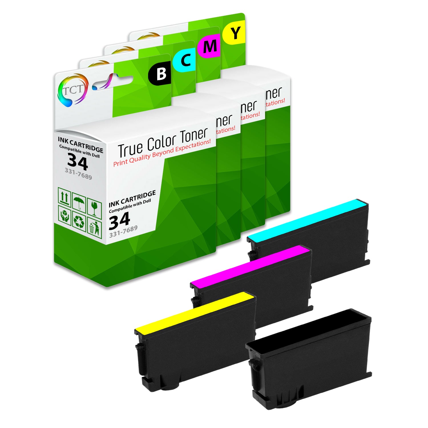TCT Compatible Ink Cartridge Replacement for the Dell 34 Series Series - 4 Pack (B, C, M, Y)