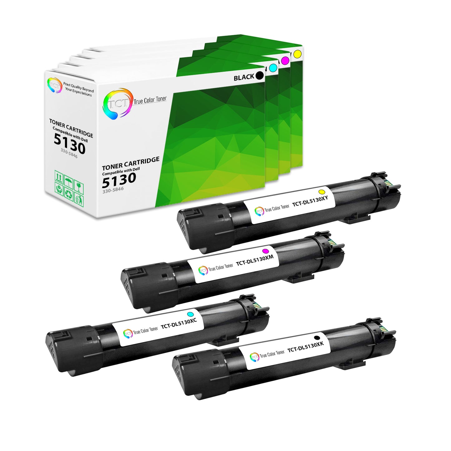 TCT Compatible HY Toner Cartridge Replacement for the Dell 5130 Series - 4 Pack (BK, C, M, Y)