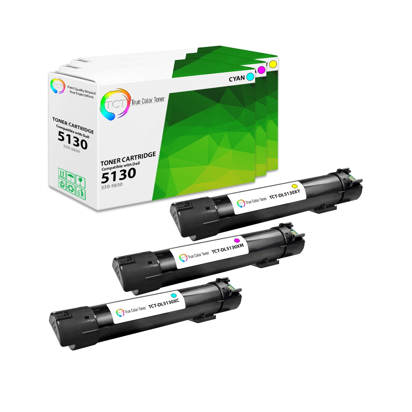 TCT Compatible High Yield Toner Cartridge Replacement for the Dell 5130 Series - 3 Pack (C, M, Y)