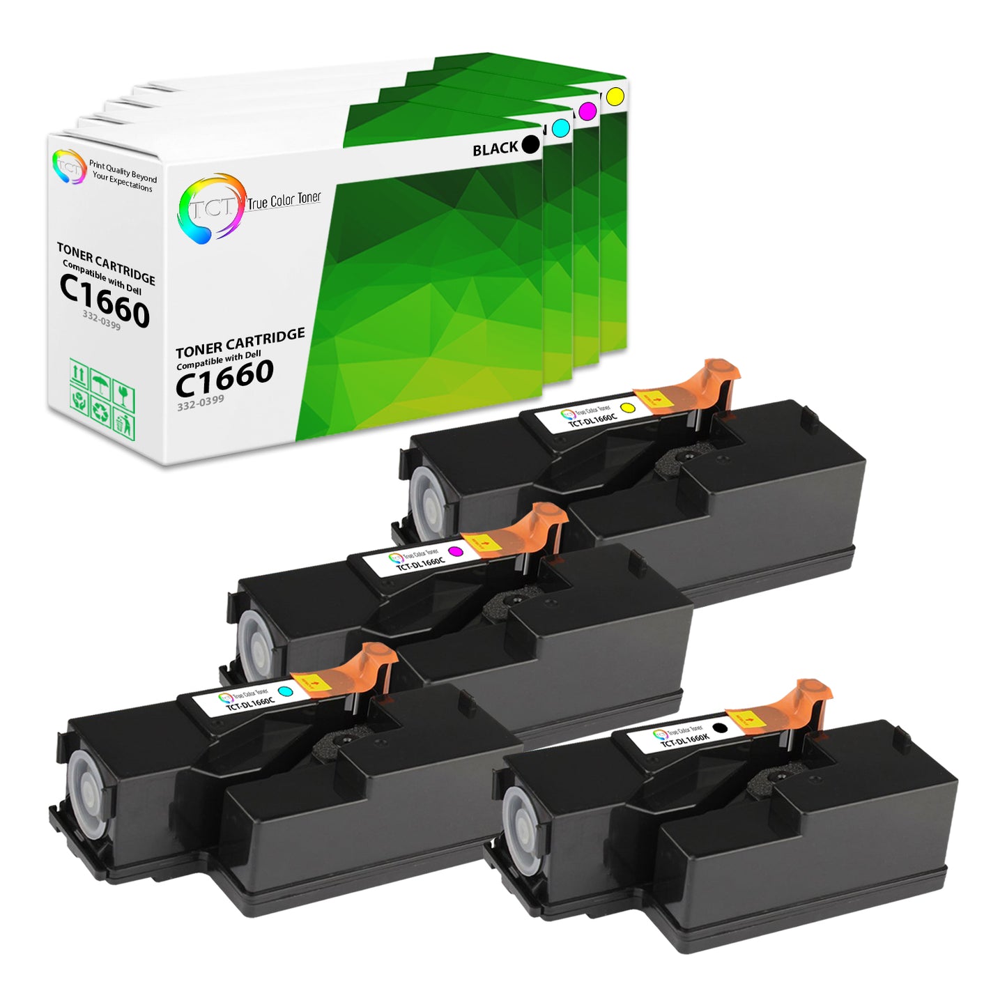 TCT Compatible Toner Cartridge Replacement for the Dell C1660 Series - 4 Pack (BK, C, M, Y)