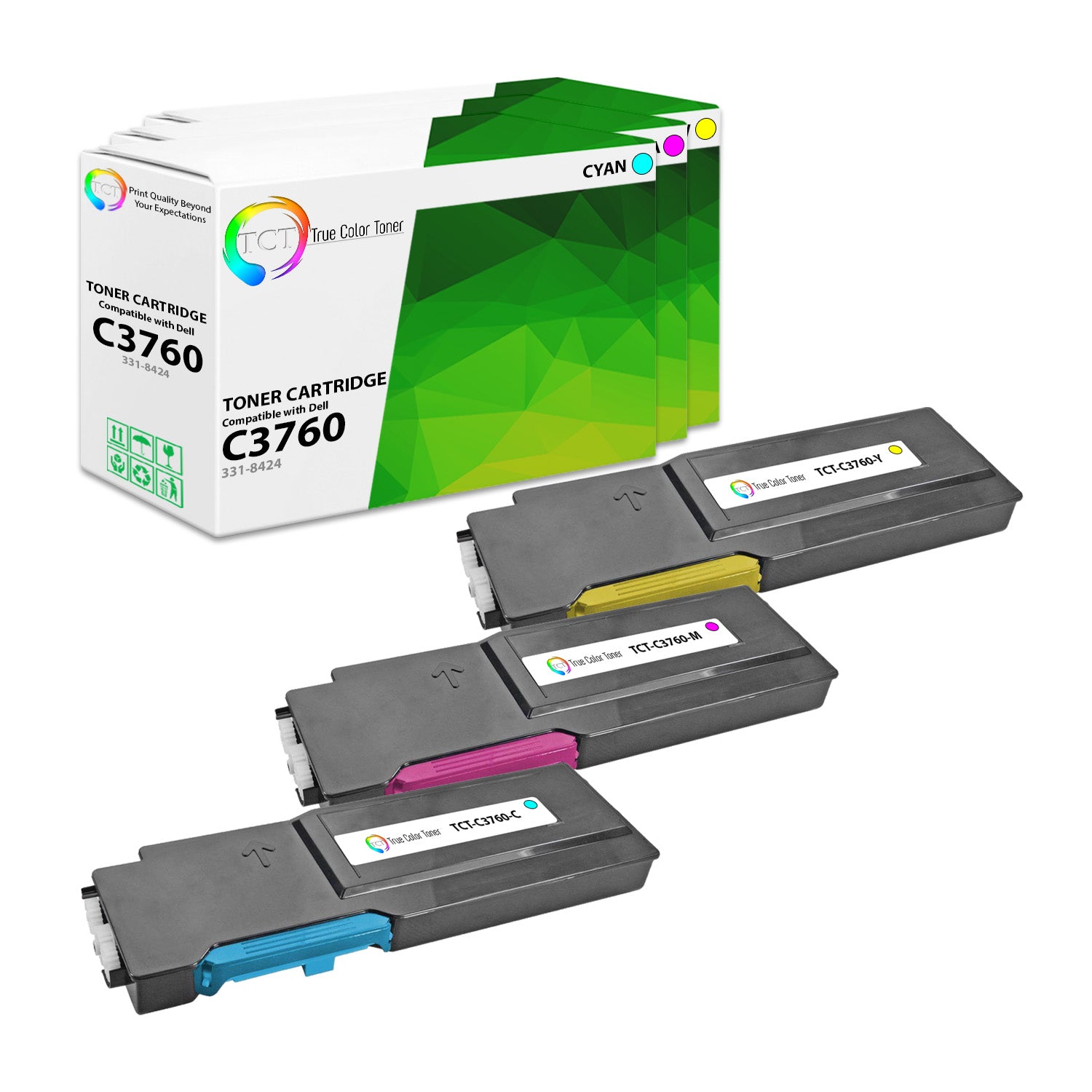 TCT Compatible Toner Cartridge Replacement for the Dell C3760 Series - 3 Pack (C, M, Y)