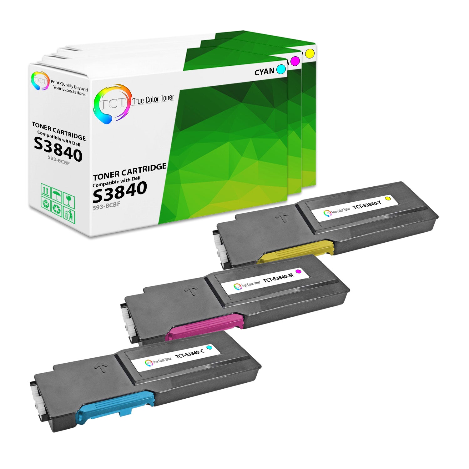 TCT Compatible Toner Cartridge Replacement for the Dell S3840 Series - 3 Pack (C, M, Y)
