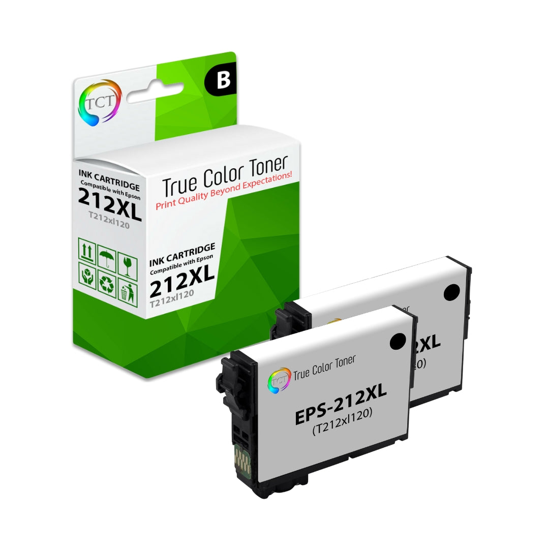 TCT Remanufactured High Yield Ink Cartridge Replacement for the Epson 212XL Series - 2 Pack Black