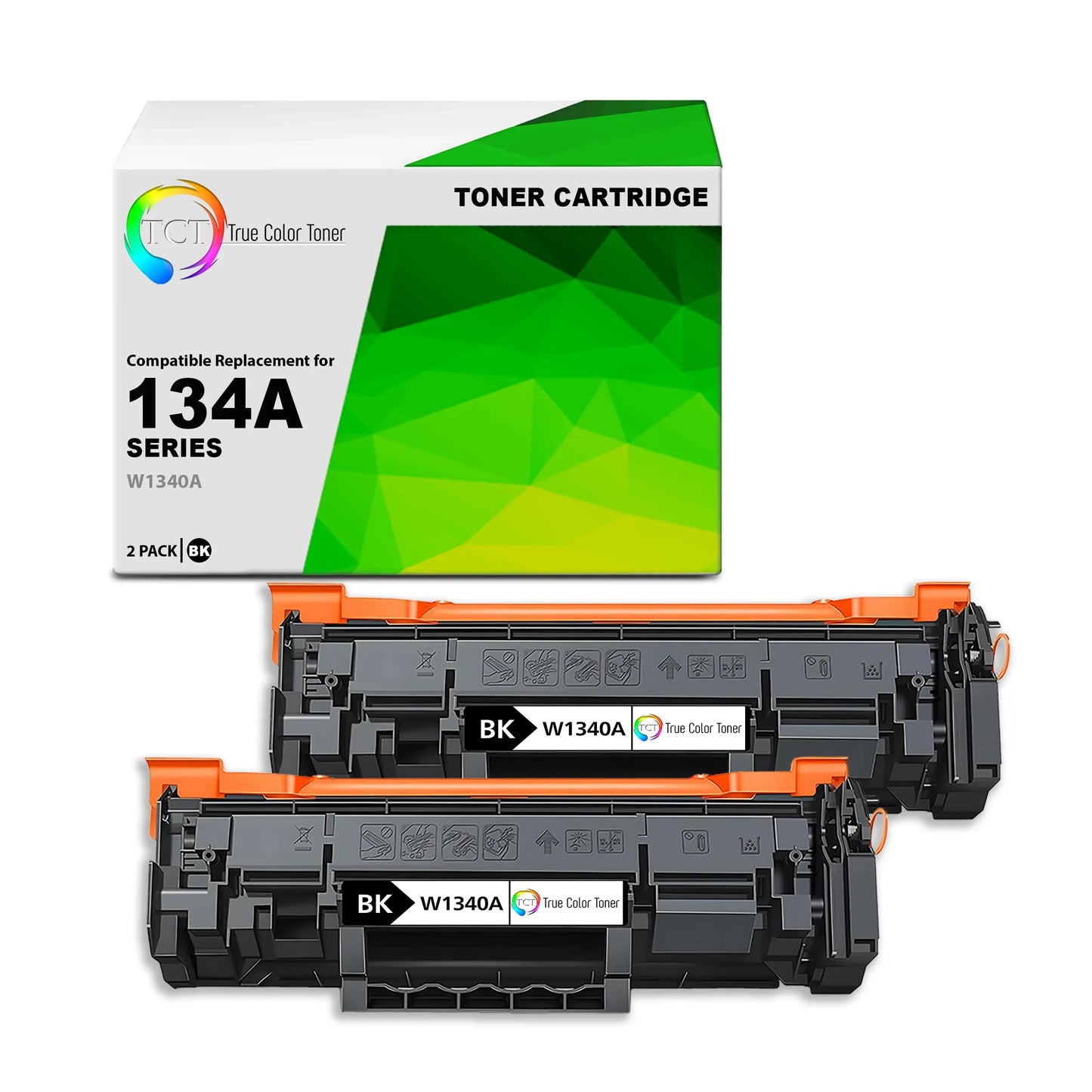 TCT 134A Toner Cartridge 2 Pack - Premium Compatible Replacement for HP 134A W1340A Black - Not currently compatible with "-e" printers - True Color Toner