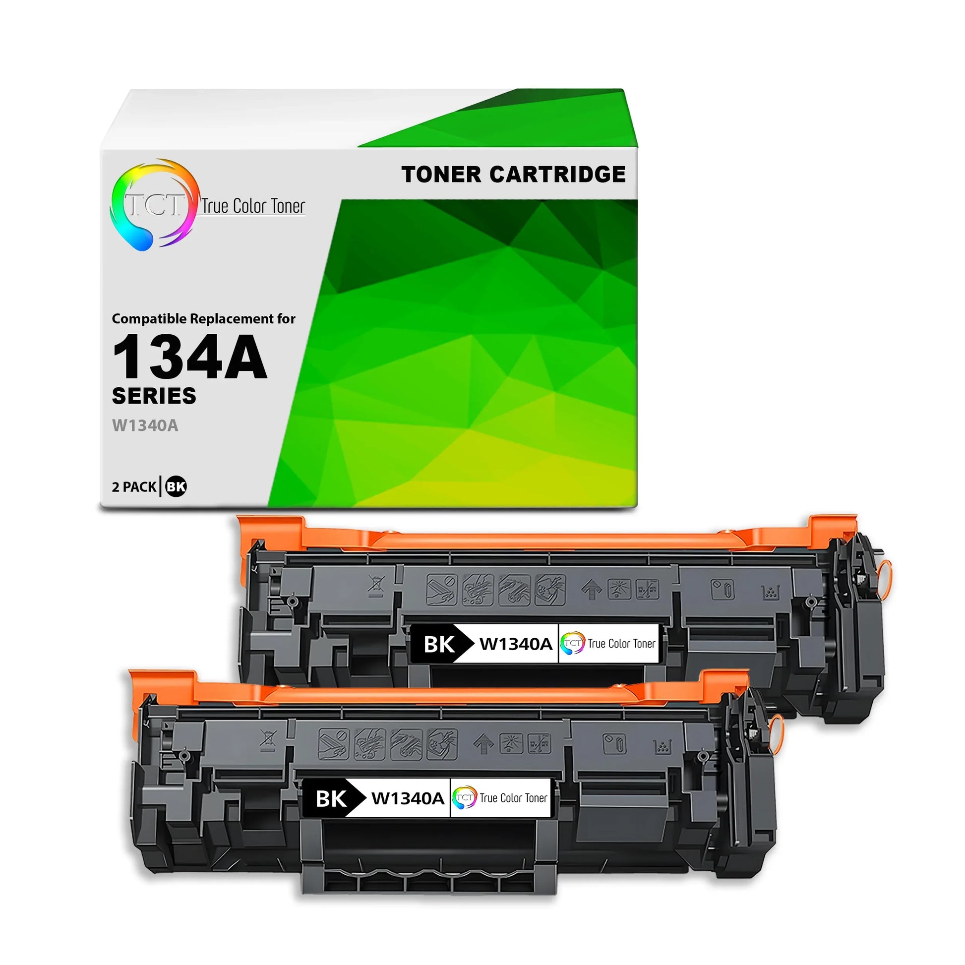 TCT 134A Toner Cartridge 2 Pack - Premium Compatible Replacement for HP 134A W1340A Black - Not currently compatible with "-e" printers - True Color Toner