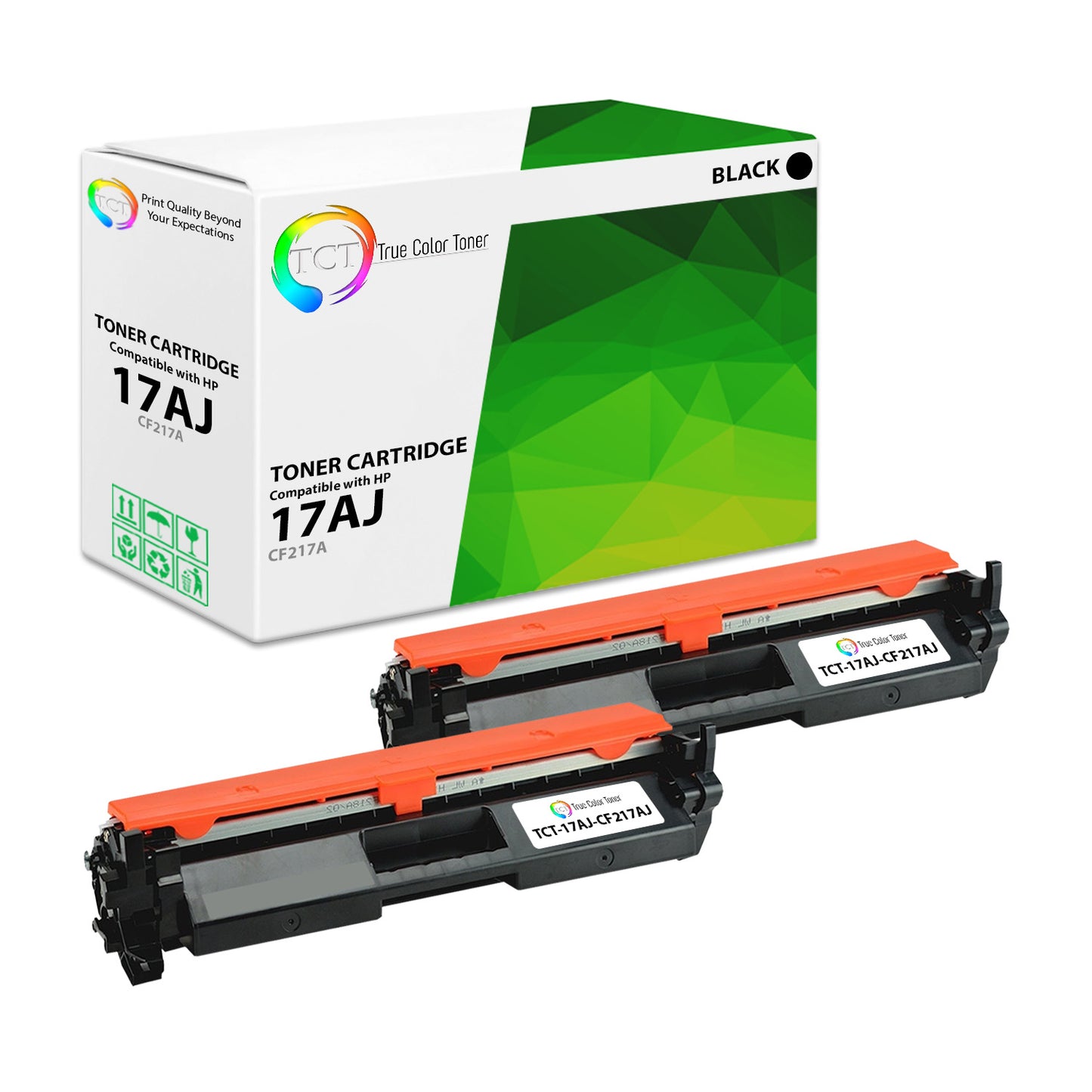 TCT Compatible Jumbo Toner Cartridge Replacement for the HP 17AJ Series - 2 Pack Black
